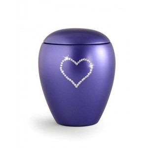 Ceramic Cremation Ashes Keepsake Urn – Swarovski Heart (Violet Blue)